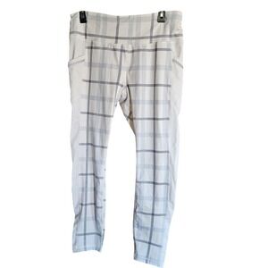 Avia Women's M (8-10) Workout Leggings – White Plaid with Blue/Gray stripes